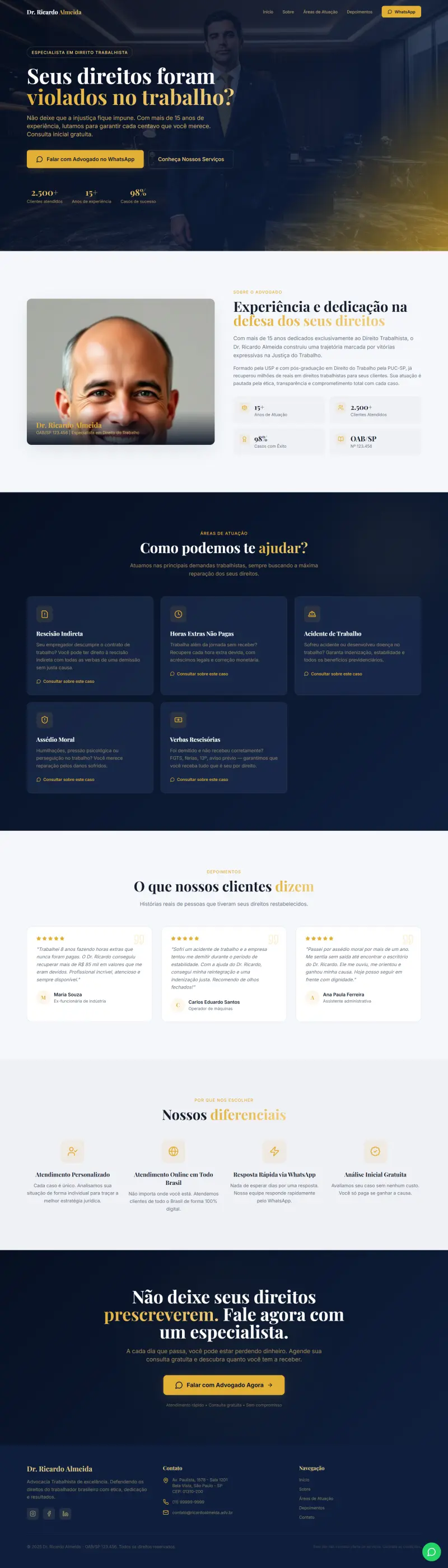 Landing page profissional para advogado trabalhista — desenvolvimento de site para escritório de advocacia pela Impulso Digital